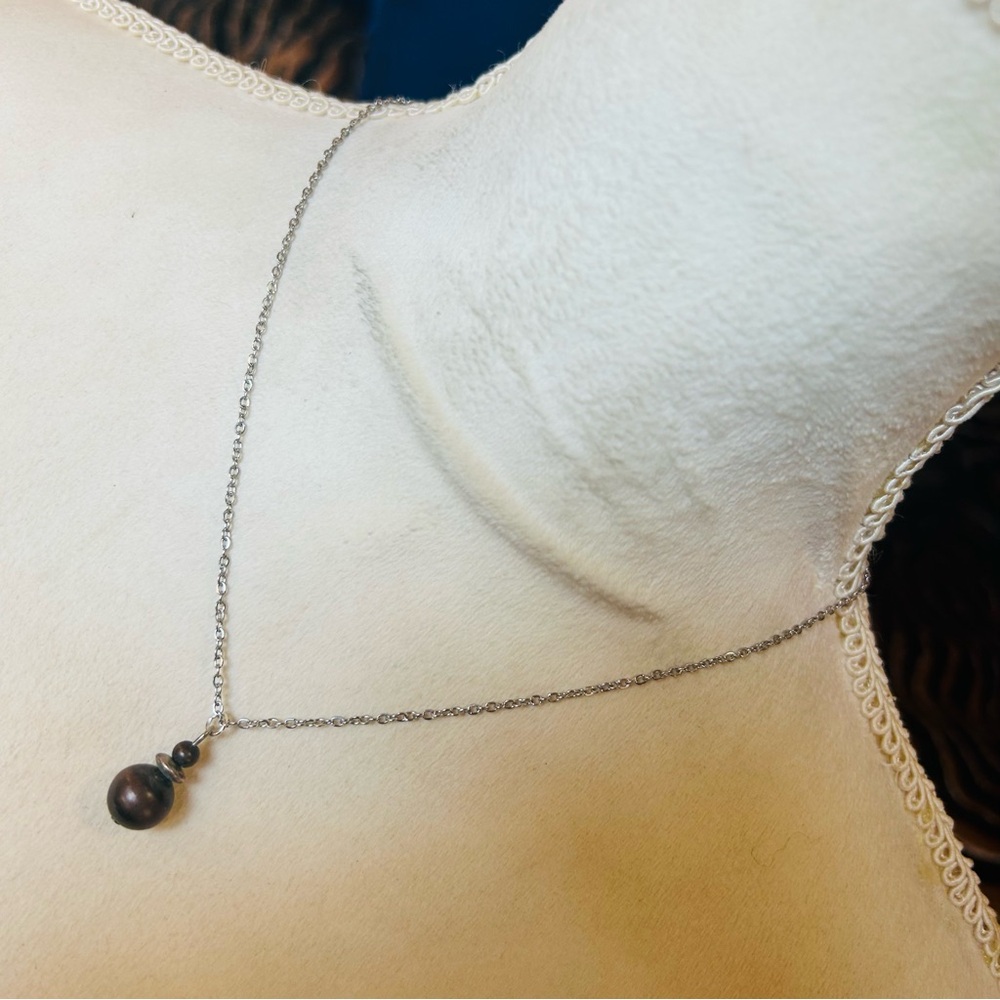 Handcrafted vintage metal beaded pendant on chain necklace